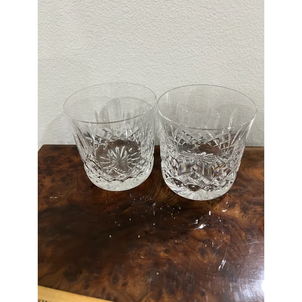 Pair Waterford Lismore Crystal Old Fashioned Whiskey Rocks Glasses 3.25